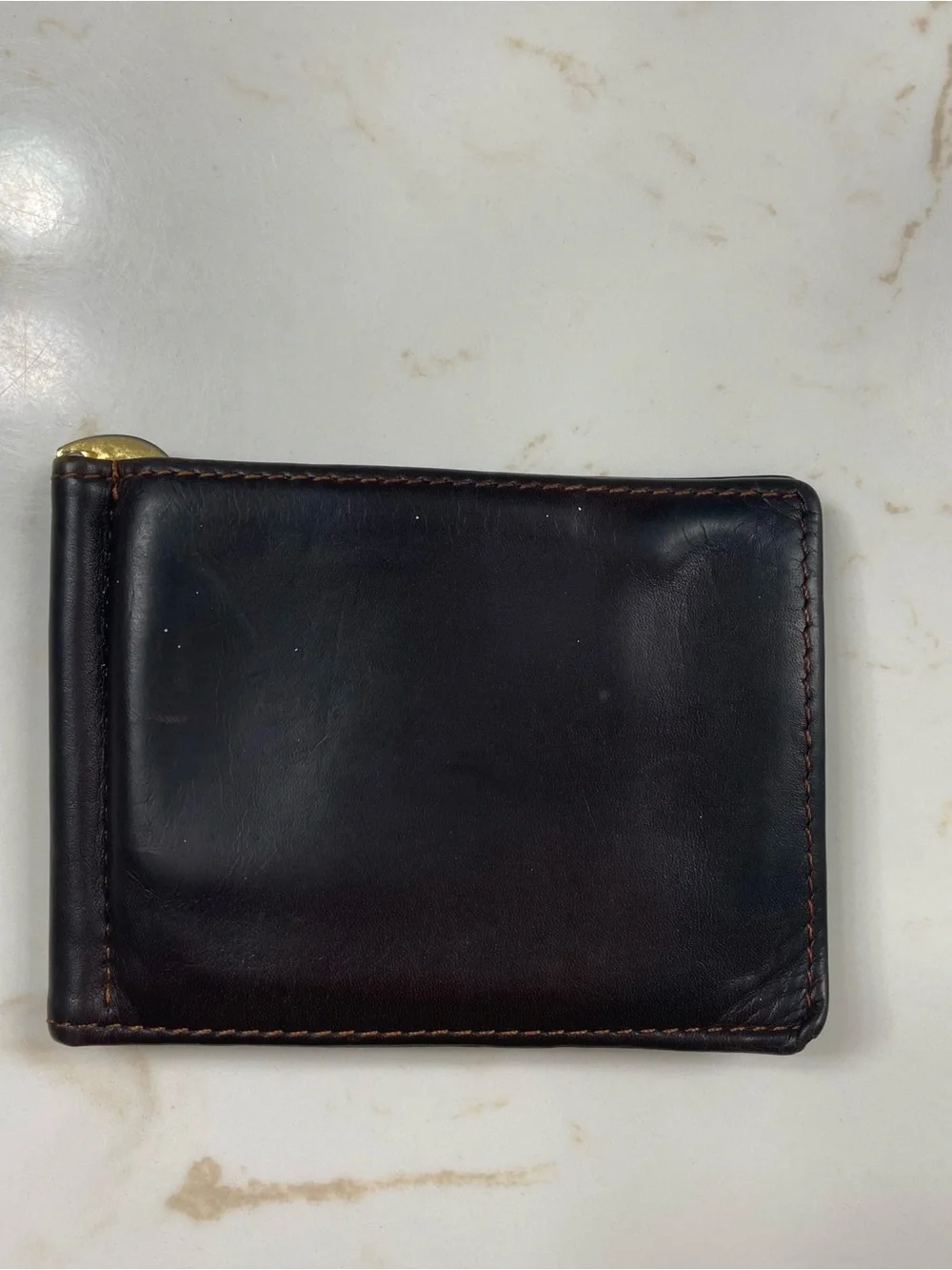 Vintage Dopp Satin Cowhide Leather Bifold Money Clip Wallet Brown 80s 90s